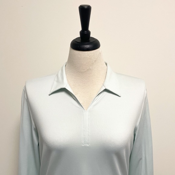 Nike Golf Mint Green Long Sleeve Collared V Neck Dri Fit Shirt Large Stretch - Picture 2 of 8